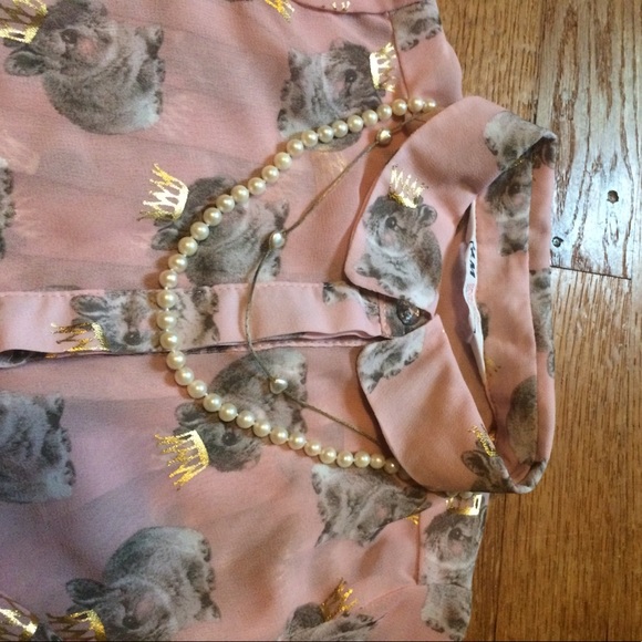 Sheer Easter pink bunny gold crown blouse - Picture 6 of 9